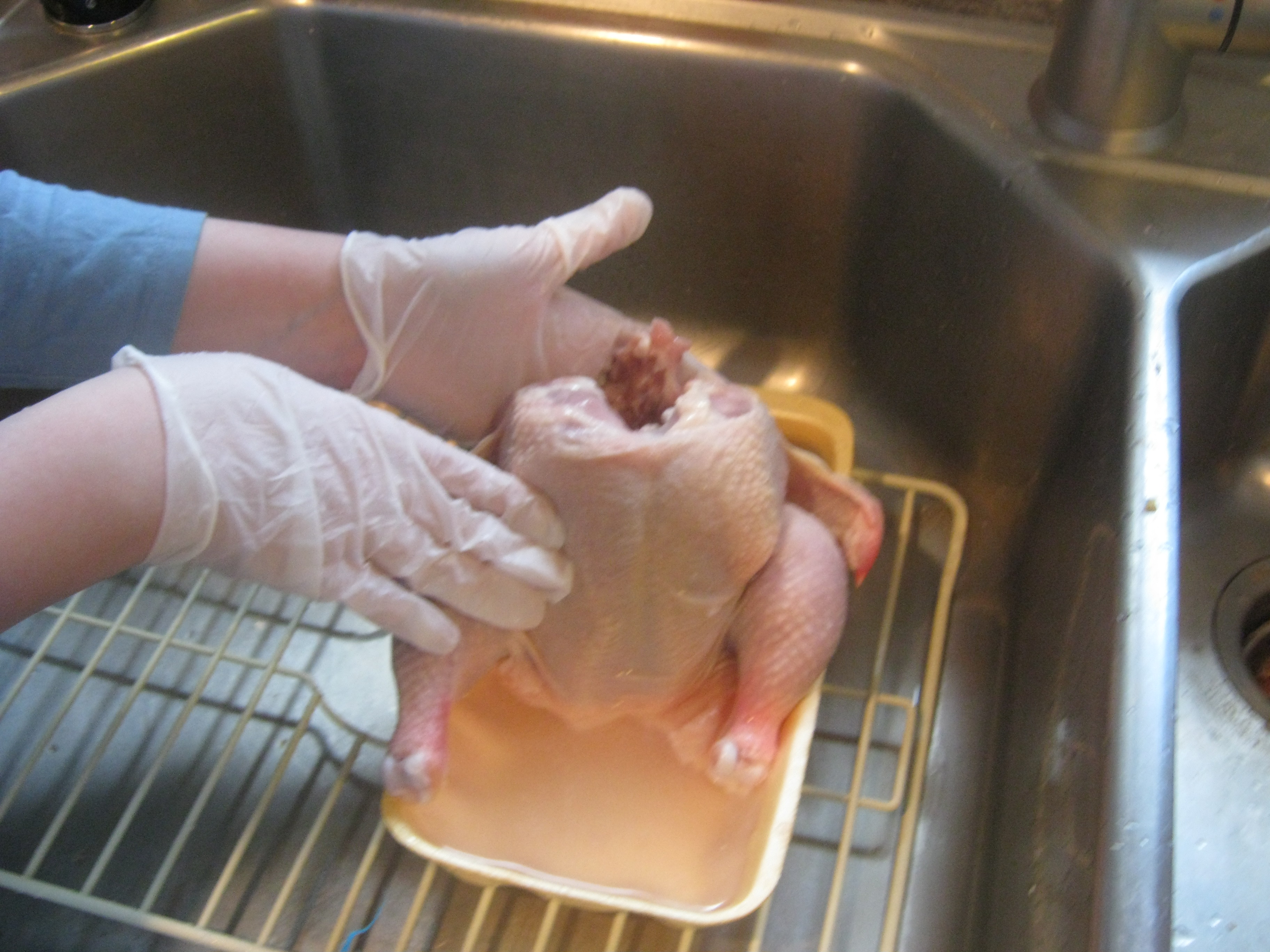 washing a chicken