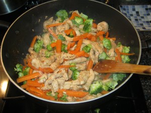 Cooking chicken and veggies