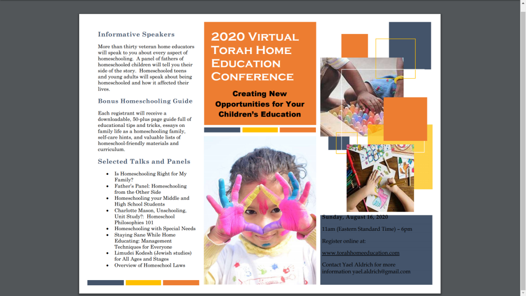 The Torah Home Education conference is help for anyone who isn't sure about their school plans for 2020-2021.
